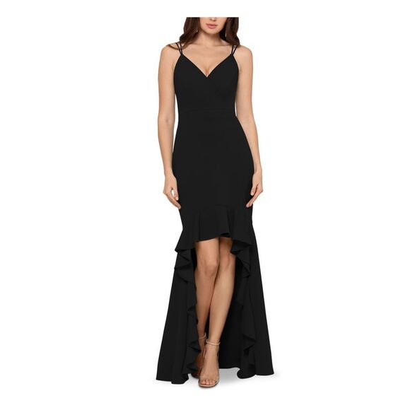 XSCAPE Womens Black V Neck Evening Hi-Lo Dress 2 - Picture 1 of 5